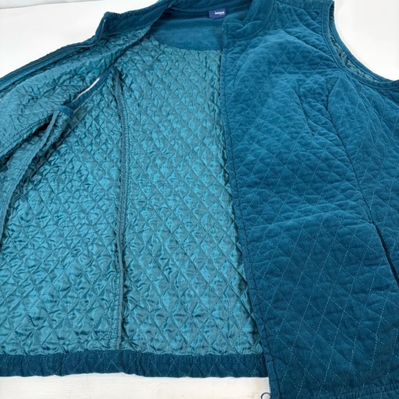 Basic Editions Quilted Corduroy Vest Women’s 2X Teal Zip Front Lined - Picture 4 of 4